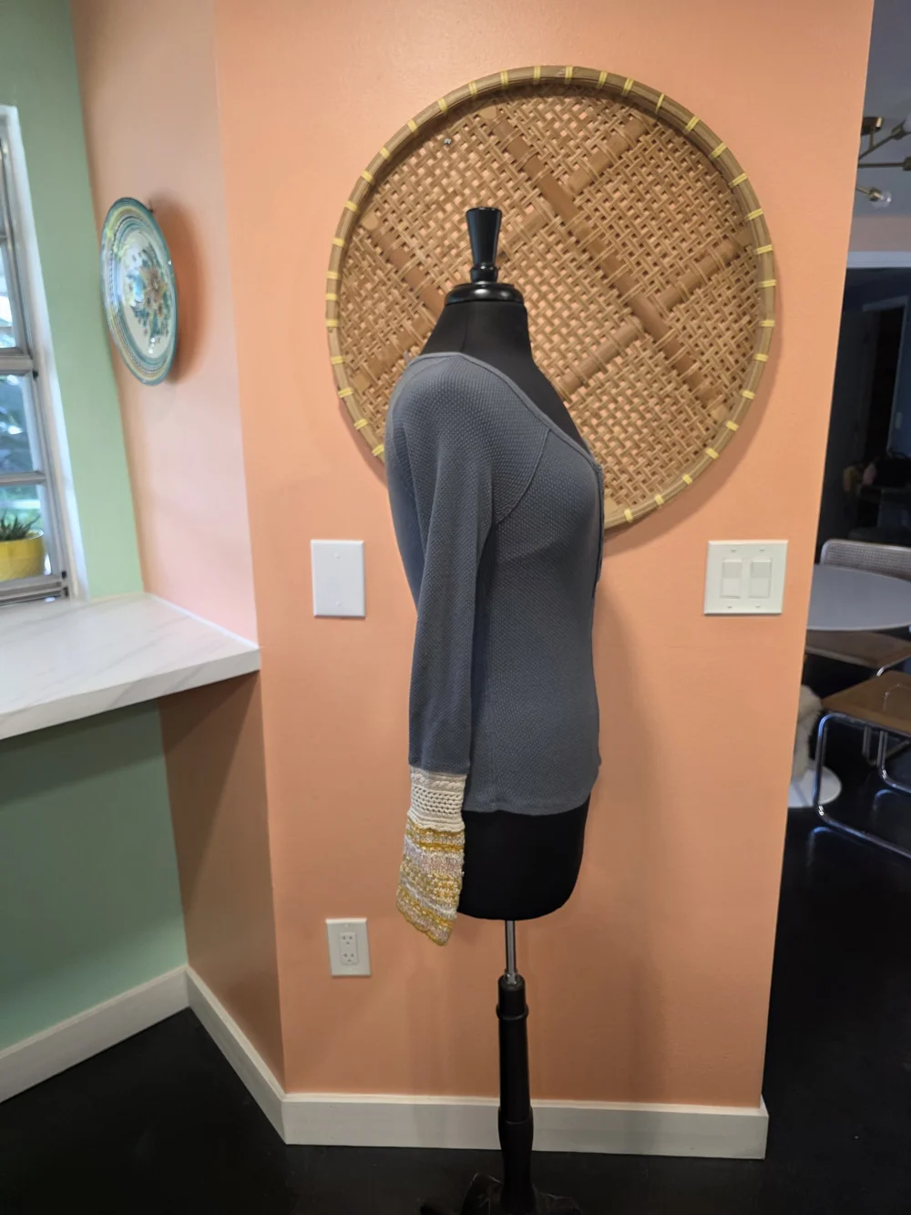 Free People Ski Lodge Alpine Cuff Gray Long Sleeve Henley Yellow Knit